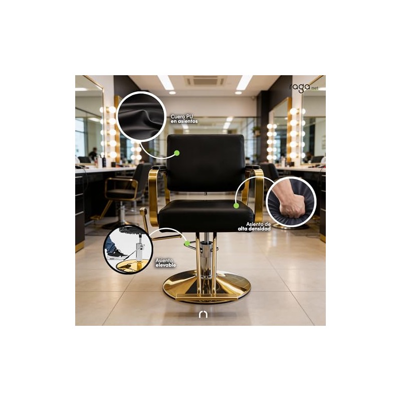 Raganet Silla Hidráulica Profesional Barbería Salón Belleza Base Metálica Redonda