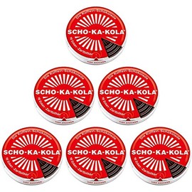 Dark Chocolate SCHO-KA-KOLA with natural Caffeine from Cocoa, Cola-Nut-Powder and Coffee 6 tins x 100 g / Germany