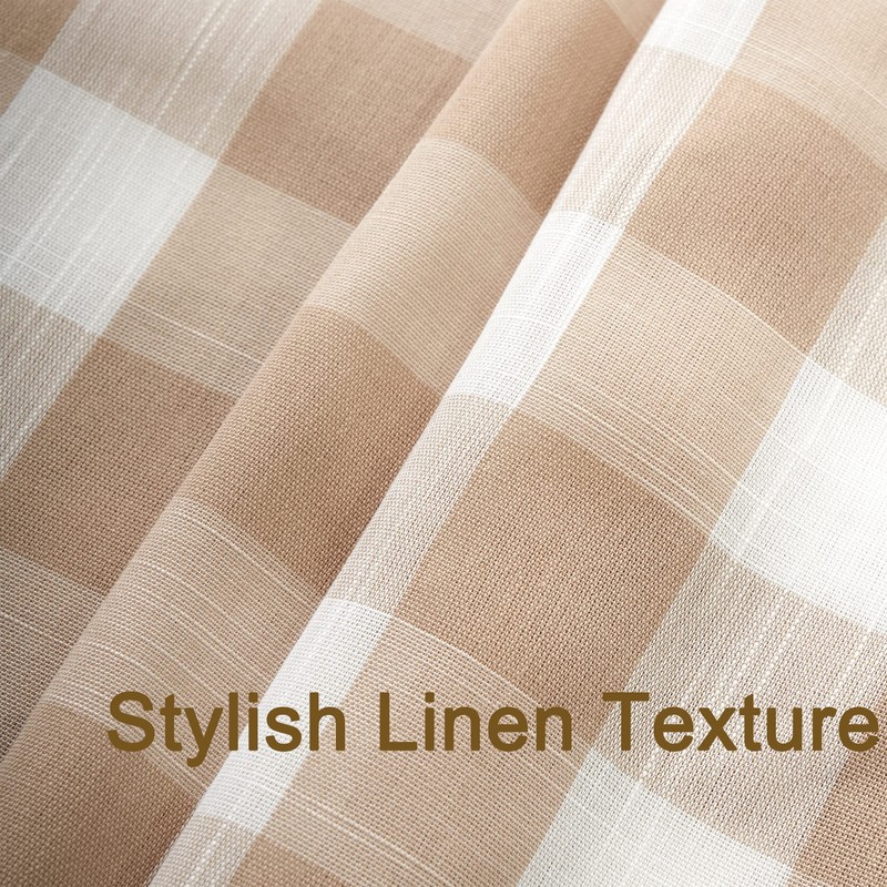 VOILYBIRD Tan and White Buffalo Plaid Boho Shower Curtain for