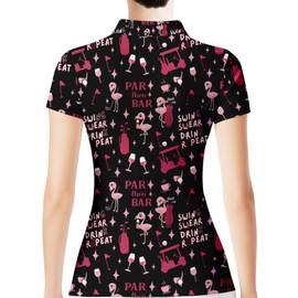 HIVICHI Funny Flamingo Golf Shirts for Women Print Crazy Polo Shirt, Medium, Aop-wpol-00559