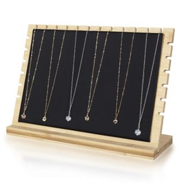 Pinkgarden Bamboo Necklace Display Stand - Chain Jewelry Organizer Eco-Friendly Jewelry Holder Table Jewelry Rack Display Cases for Home and Business Beige Velvet