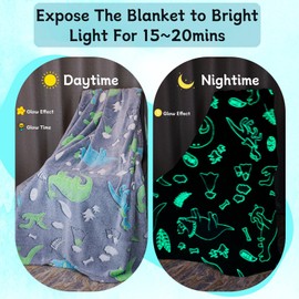 Glow in The Dark Throw Blanket,Dinosaur Pattern Soft Flannel Fleece Blanket,All Season Blanket Couch Sofa Nap Blanket for Kids Girls Boys Adults Gifts (Dinosaur B, 150 x 200 cm)