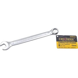 Crownman Carbon Steel Combination Spanner, Satin Chrome Plated, 10 mm Size