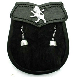 AAR Baby Sporran Black Rabbit Fur 2 Tassels Free Leather Belt Chain Multi Design