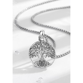AEONSLOVE Viking Tree of Life Necklace for Men and Women, 925 Sterling Silver Rune Necklace, Yggdrasil, Valknut Vegvisir, Wolf and Raven, Dragon Pendant, Nordic Mythology Amulet Odin Jewellery,