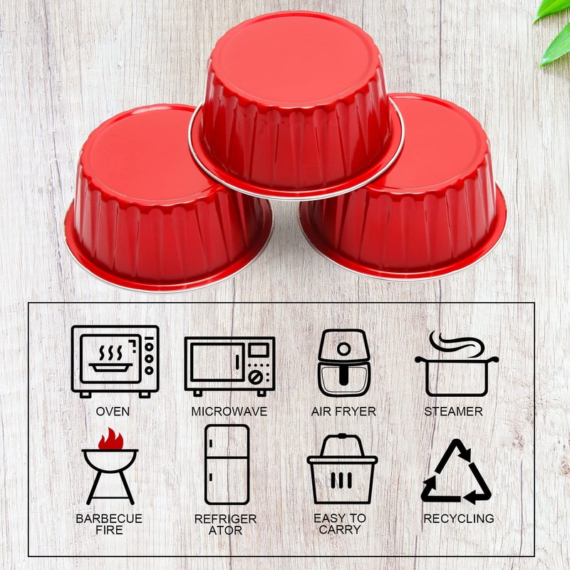 Red Cupcake Liners Muffin Tins 50 Pack,Free-Air 5oz Aluminum Foil
