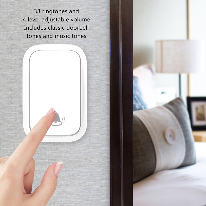 Self Generated Wireless Doorbell Set 38 Ringtones 4 Level Adjustable