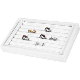Bandeja de Exhibición de Anillos Organizador de Moda Almacenamiento 7 Ranuras para Anillos Pendientes Joyas de Madera Escaparate para la Colección del Hogar Exhibición de la Tienda (WHITE)