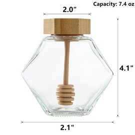DEAYOU 4 Pack 7 Oz Honey Pot Jars, Glass Honey Pot with Wooden Dipper and Cork Lid, Hexagon Shape Honey Container Dispenser Storage, Clear Heat-Resistant Honeypot for Home, Kitchen