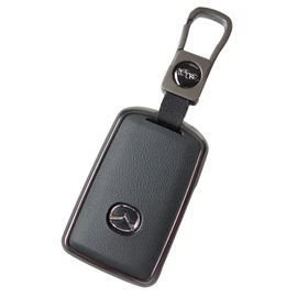 MKMC Smart Key Case Cover Aluminum Leather Material CX60 CX5 CX80 CX30 CX8 Mazda 3 Mazda 6 Compatible Custom Accessory Parts, Black, Free size