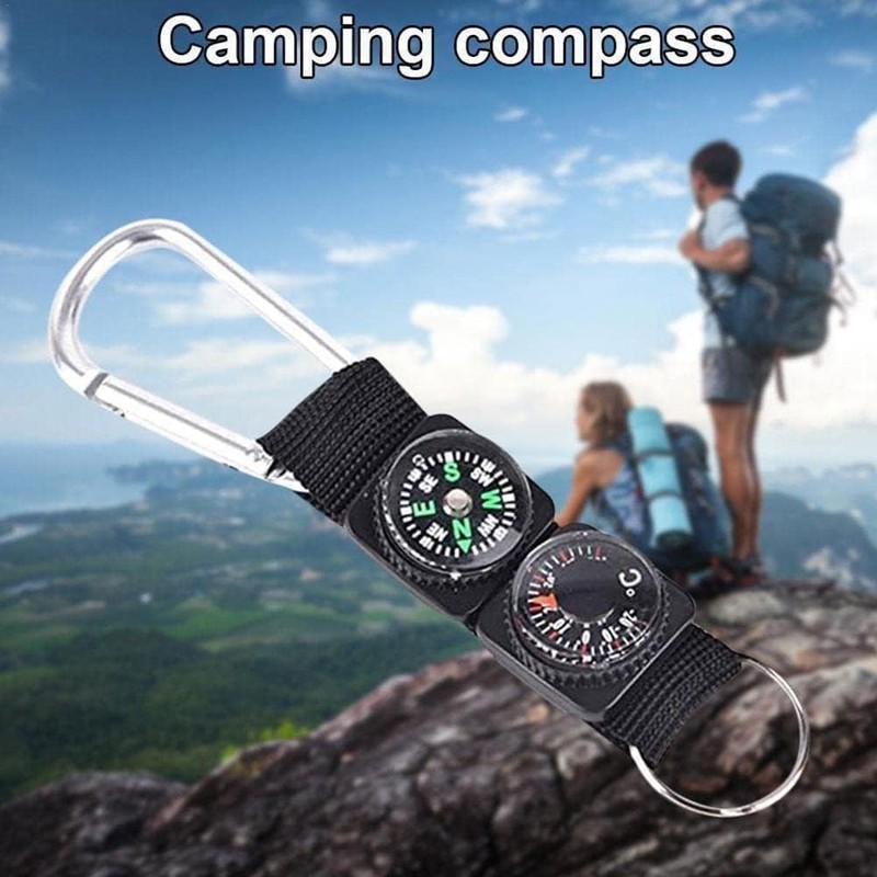Outdoor Multifunctional Carabiner with Compass and Thermometer, Keychain for Camping,