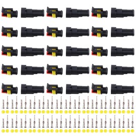 GTIWUNG 15-Piece 2-Pin Plug Connector, Waterproof, Socket Set for Car, Car Electrical Connection Plug (2 Pin Yellow Seal)