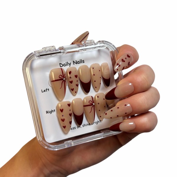 Handmade Press On Nails Almond Long Red French Tip with