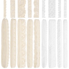 Keadic 9PCS Vintage Ribbon Cotton Lace Trim White Lace Ribbon Lace Crochet Sewing Lace für Hochzeitsdekoration Geschenkverpackung (Beige & Weiß)