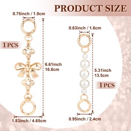 Isslly 2pcs Bow Purse Extender Chain, Gold Pearl Bag Extender Chain for Women, Metal Bowknot Chain Purse Strap Bag Charm for Handbags Shoulder Crossbody Messenger Bags