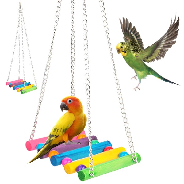 CINY Bird Toy, Natural Swings Made of Solid Wood, Stand
