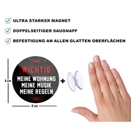 schilderkreis24 Funny Saying "Wichtig Meine Wohnung Meine Musik Meine Regeln" Magnet Decorative Fridge Magnet Humour Gift Idea Birthday Christmas 8 x 8 cm
