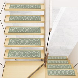 THRILRUG 8" X 30" 15pcs Soft Stairs Carpet Non Slip Machine Washable 8 x 30 inch Stair Treads Set Non-Skid Safety Rug Slip Resistant Indoor Runner for Wooden Steps Stair Runner Rugs for Kids