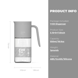 Zuutii Olive Oil Dispenser Bottle Auto Flip Vinegar Dispenser for Kitchen with No-Drip Bottle Spout,18.6Oz Glass Oil Dispenser Bottle for Kitchen Cooking,Gray