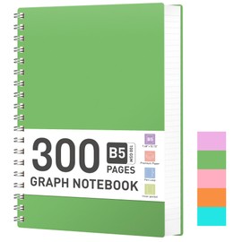 RETTACY Notepad B5 Squared Spiral Notebook 100gsm with 300 Pages/150 Sheets for Drawing, Plastic PVC Hard Cover for Diary, College, Conference, Travel, 19 x 25 cm, Green