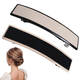 2pcs French Barrette Hair Clip Rectangular Design Elegant Hair Barrettes for Women Hair Barrettes for Women Slides Automatic Hair Clips for Girls In 2 Colors for Thick Hair