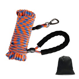 Tresbro (Improved Model) Long Lead, Round Rope, Dog Leash, Orange, 16.8 ft (4.5 m), Tangle-Free Training Leash Lockable, 360° Rotation, Carabiner Hook, Sponge Handle, Lightweight, Ideal for Outdoor