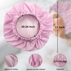 Reusable Shower Cap for Women, Large Waterproof Shower Bonnet Washable Elastic Band Bath Hair Hat for Long Hair, Braids(Black&Purple)