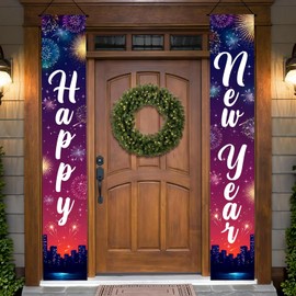 KatchOn, XtraLarge Happy New Year Banner - 72x12 Inch | New Years Decorations 2026 | Purple Firework Door Banner for New Years Eve Party Supplies 2026, NYE Decorations 2026 | Happy New Year 2026