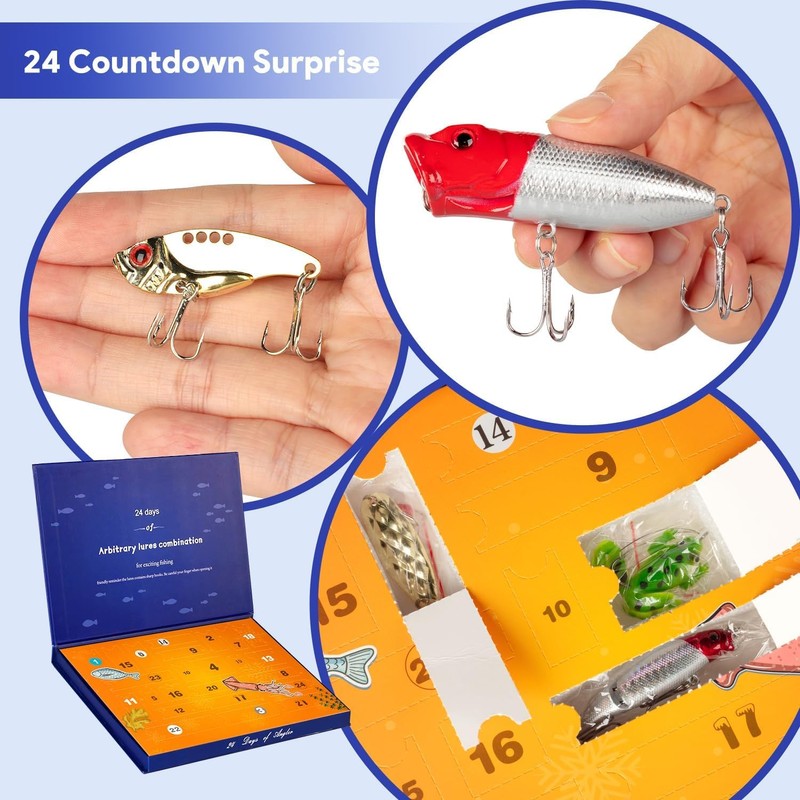 AOOTOOSPORT Fishing Advent Calendar 2024 Fishing Lure Christmas Gifts for