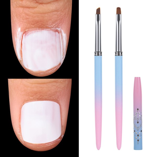 INENK Nail Art Clean Up Brushes,2 Pcs Round&Angled Nail Brushes for Cleaning Polish Mistake on the Cuticles, Acetone Resistant Nail Brush, Finger nail Cleaning Brushes for Nail Art and Designs