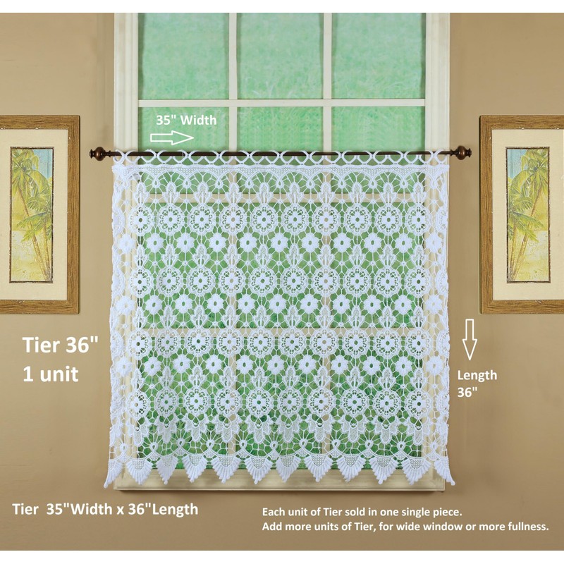 Today's Curtain Medallion Macramé Tier 36",White,35W x 36L