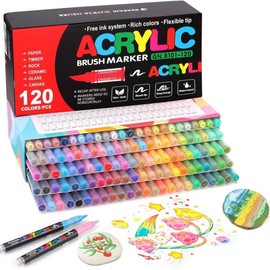 Acrylic Paint Marker Set, 12/24/36/72/120/168 pcs Soft Brush Tip Paint Pens Markers for Rock Painting, DIY Craft Making, Back To School Supplies - Pack Sizes: 120 Pieces