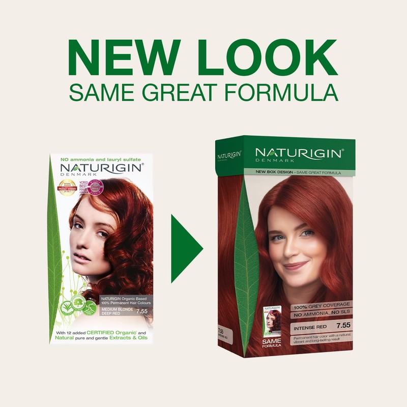 Naturigin Permanent Hair Color, 7.55 Intense Red, Ammonia Free, 100%
