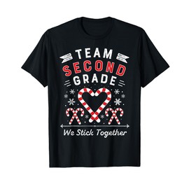 Team Second Grade Christmas Candy Cane Heart | Xmas Teacher T-Shirt