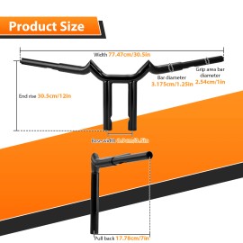 CB 12" Rise 1-1/4" Fat T-Bar Handlebar For Harley Dyna Sportster 1200 883 XL 48 72