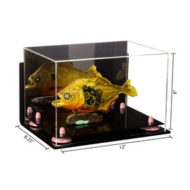 Better Display Cases Versatile Acrylic Display Case - Medium Rectangle Box with Mirror, Wall Mount and Pink Risers 12" x 8.25" x 8" (A004-PNR)