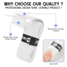 Padelology Tacky Padel Overgrip - 6 Pack Extremely Sticky Non-Slip Pickleball Grip Tape for Paddle, Tennis, Badminton, Squash Racquet Grip [0.6mm Thickness] (White, 6 Grips)