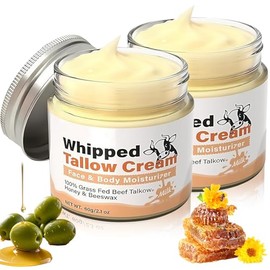 Tucorresi Crema de cebo de res para la cara: 2 Botellas Grass Fed Sebo para la Cara - Hidratación Profunda y Duradera para Piel Seca y Sensible. Rica en Vitaminas. Tiene propiedades antioxidantes y nutre la piel. Multiusos para Rostro Cuerpo y Labios.