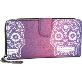 styleBREAKER Ladies Wallet with Sugar Skull Print, Zipper and Snap Button, Purse 02040150, Colour:Violet-White
