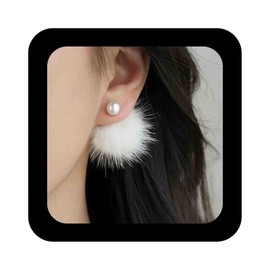 Enautoabs Winter Pom Pom Earrings White Fluffy Stud Earrings Pom Pom Ball Earrings Faux Fur Ball Earrings Fluffy Pom Dangle Earrings Jewellery for Women (Triangle Style), Zinc, No Gemstone