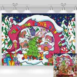 8x6ft Welcome to Whoville Backdrop Snow Winter Christmas Village Banner Happy New Year Photography Background Xmas Kids Birthday Party Baby Shower Decoration Supplies