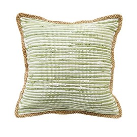 LR Home Sweet Pea Striped Jute Bordered Throw Pillow, Green/White/Tan