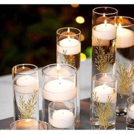 36 count Faux  for Floating Candles, Floating-Effect  for Vase Filler, Cylinder Vase Fillers Centerpiece Table Decorations for Wedding, Parties, Events, Home (Caramel) - Color: Gold