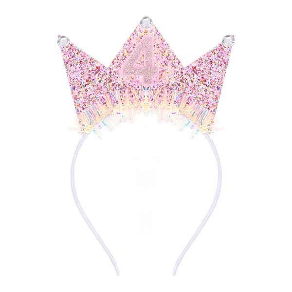 Casoty Pink 4th Birthday Crown, 4th Birthday Decorations, 4th Birthday