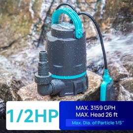 Aquastrong 1/2HP Utility Pump 3159GPH Submersible Water Pump with Float Switch, Draining Flooded Basement, Pool, Hot Tub, Pond, Garden Irrigation, 19ft Cord