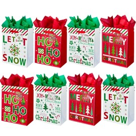 GITMIWS 12 Pack Christmas Paper Gift Bags with Tissue Paper, 9'' Medium Christmas Treat Gift Bags Bulk with handles, Xmas Shopping Tote Goodie Bag for Kids, Xmas Party Favor Decor