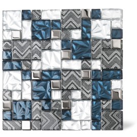 Elephantile Blue White Glass Tile for Kitchen Bathroom Backsplash Wall Versailles Pattern Mosaic [Set of 5]