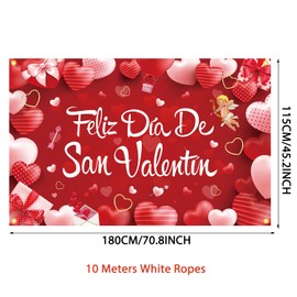 YEIRFYY Red Feliz Día De San Valentín Backdrop Banner 71 x 45 Inch Happy Valentine’s Day Background Banner Valentines Day Heart Party Decorations Feliz Dia De San Valentin Party Supplies