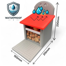 Squirrel Feeder - Completely Weather Resistant, Pet Friendly, Very Durable and Strong (Grey with Red Roof)