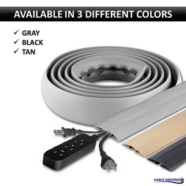 Kable Kontrol Floor Cord Cover kit - 6 Feet Long Tan Plastic Cable Protector, Hides Cords and Conceals Wires, for Extension Cord Cable Management, Channel Size 0.75” W x 0.43” H
